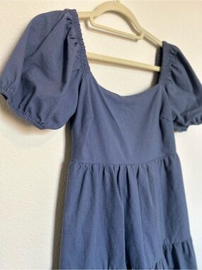 Lalavon Puff Sleeve Tiered Mini Dress - Slate Blue